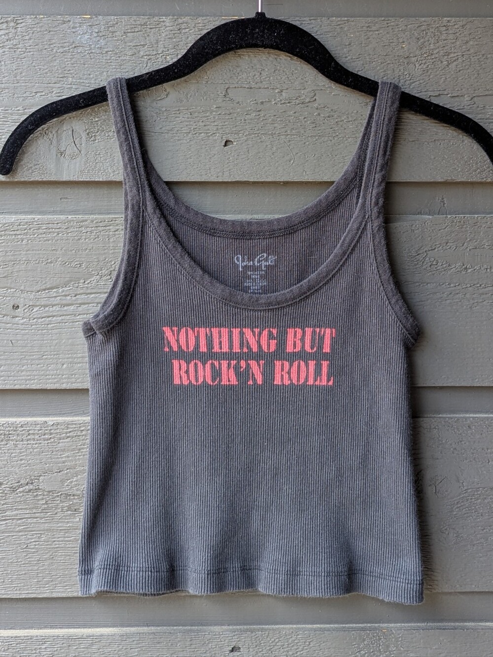 Brandy Melville John Galt Nothing But Rock'N Roll Black Ribbed Cami Crop Top